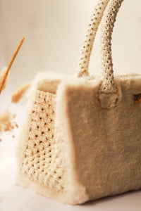 Cream Fuzzy Macramé Handbag
