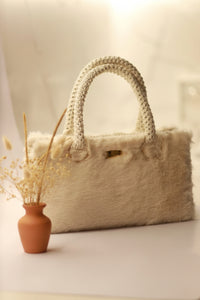 Cream Fuzzy Macramé Handbag