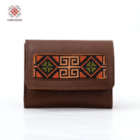 Honey Leather Embroidered Compact Wallet