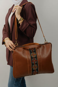 Honey Leather Embroidered Tote Bag