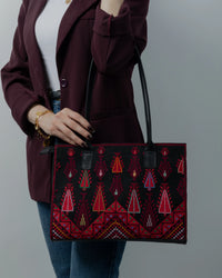 Black Leather Embroidered Bag
