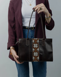 Brown Leather Embroidered Shoulder Bag