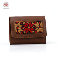 Honey Leather Embroidered Compact Wallet