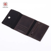 Brown Leather Embroidered Compact Wallet
