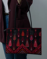 Black Leather Embroidered Bag
