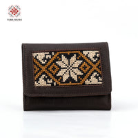 Brown Leather Embroidered Compact Wallet