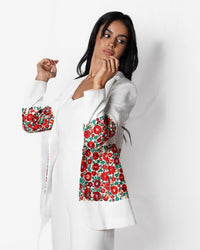 White Floral Blazer Set