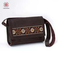 Brown Leather crossbody bag with Bedouin Embroidery