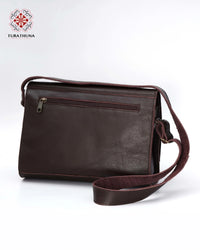 Brown Leather crossbody bag with Bedouin Embroidery