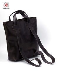 Brown Leather Backpack with Traditional Bedouin Embroidery