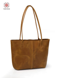 Honey Leather Tote Bag with Traditional Bedouin Embroidery