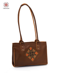 Honey Leather Bag with Elegant Bedouin Embroidery