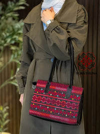 Premium Black Leather Bag with Palestinian Embroidery
