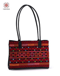 Premium Black Leather Bag with Palestinian Embroidery