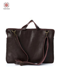 Distinguished Brown Leather Laptop Bag with Palestinian Embroidery