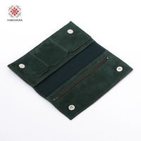 Olive Green Leather Embroidered Long Wallet