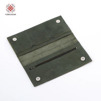 Olive Green Leather Embroidered Long Wallet