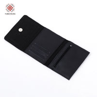 Black Leather Embroidered Compact Wallet