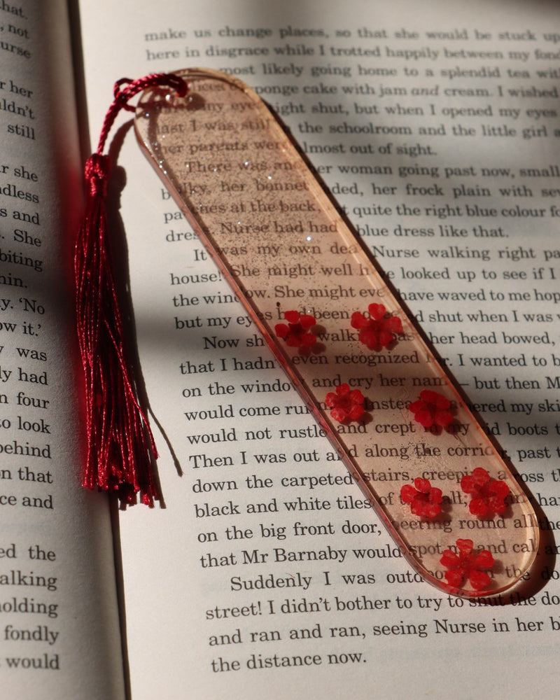 Resin Bookmark - Red & Silver Flowers