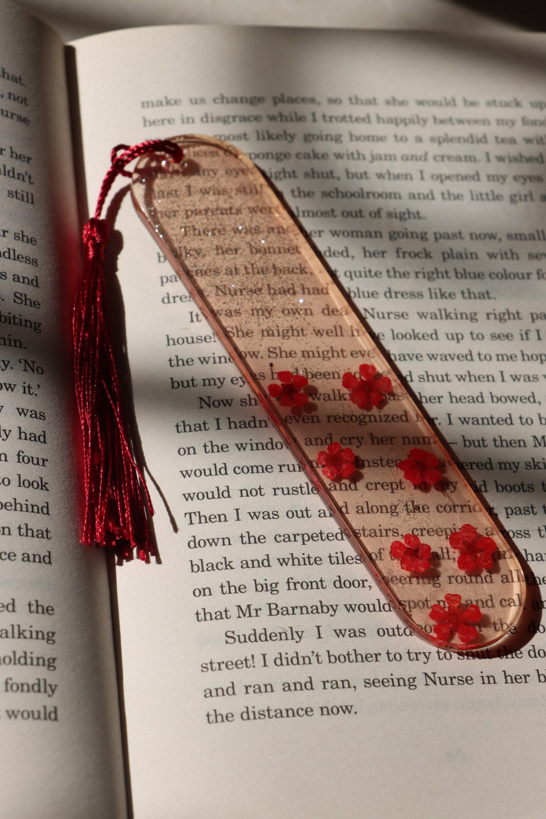 Resin Bookmark - Red & Silver Flowers