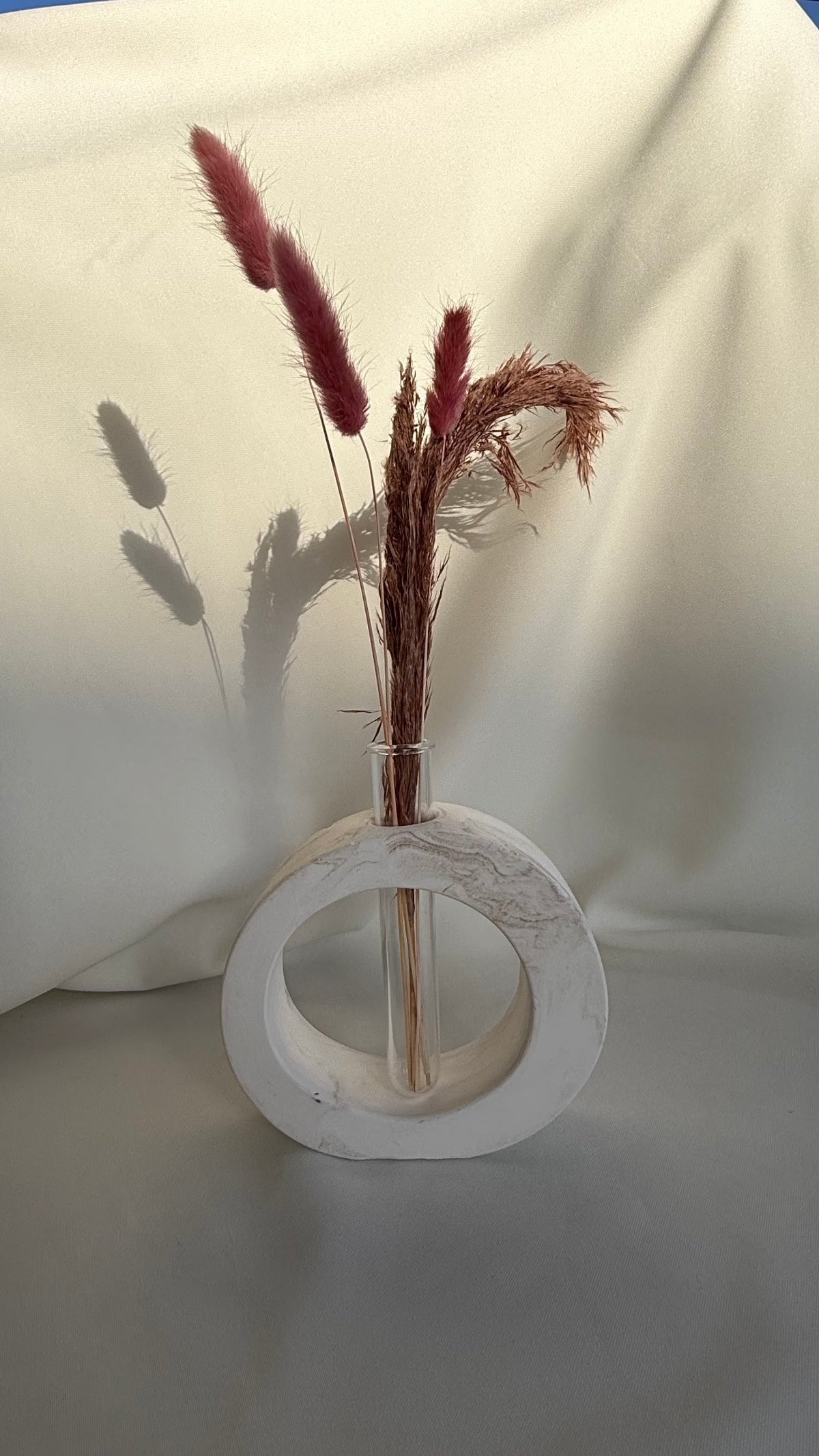 Round Vase with Acrylic Base - wavy white concrete