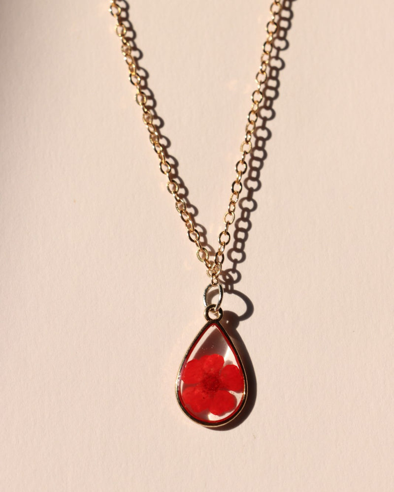 Resin Necklace - Red Flower