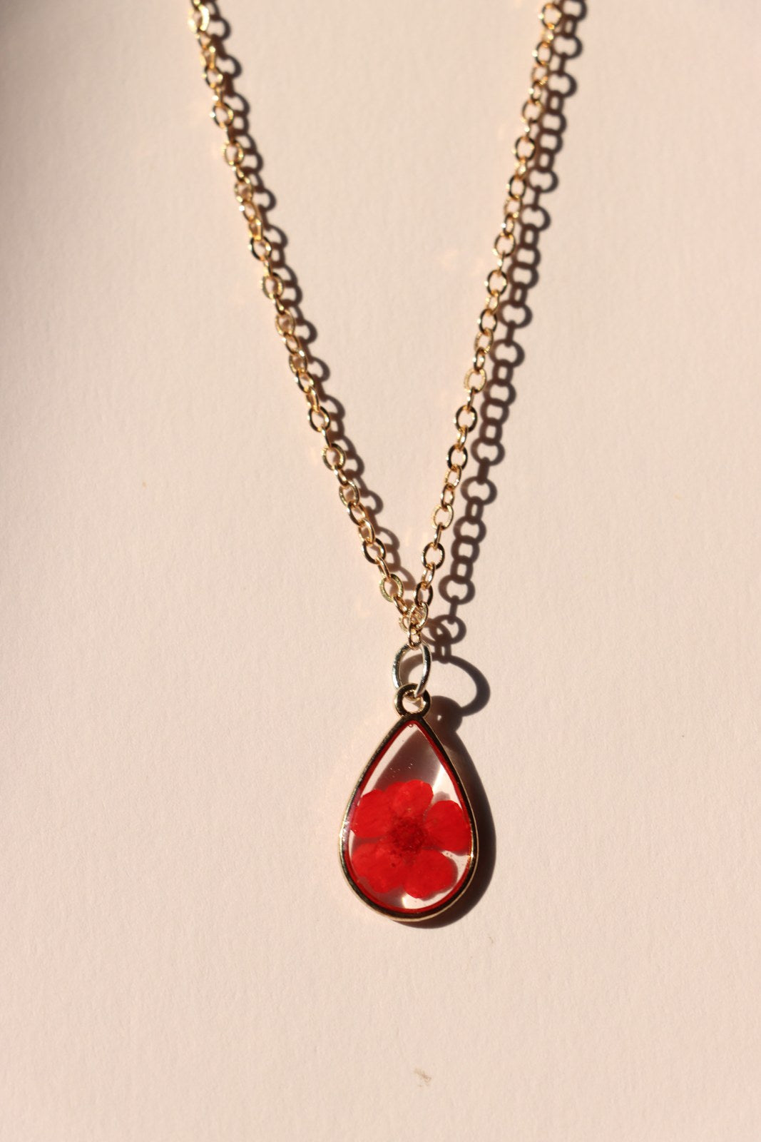 Resin Necklace - Red Flower