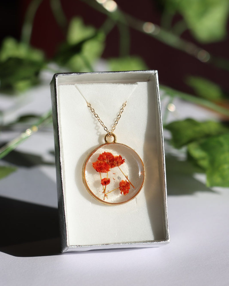 Resin Necklace - Soft Red Rose