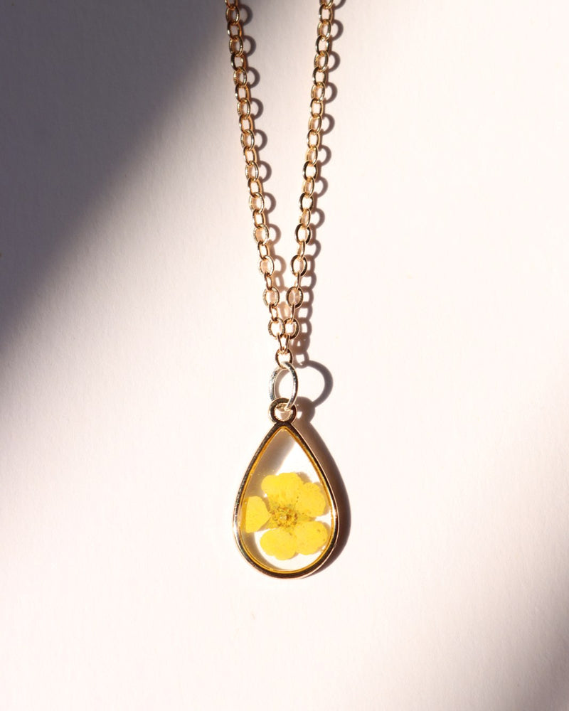 Resin Necklace - Yellow Rose, Teardrop