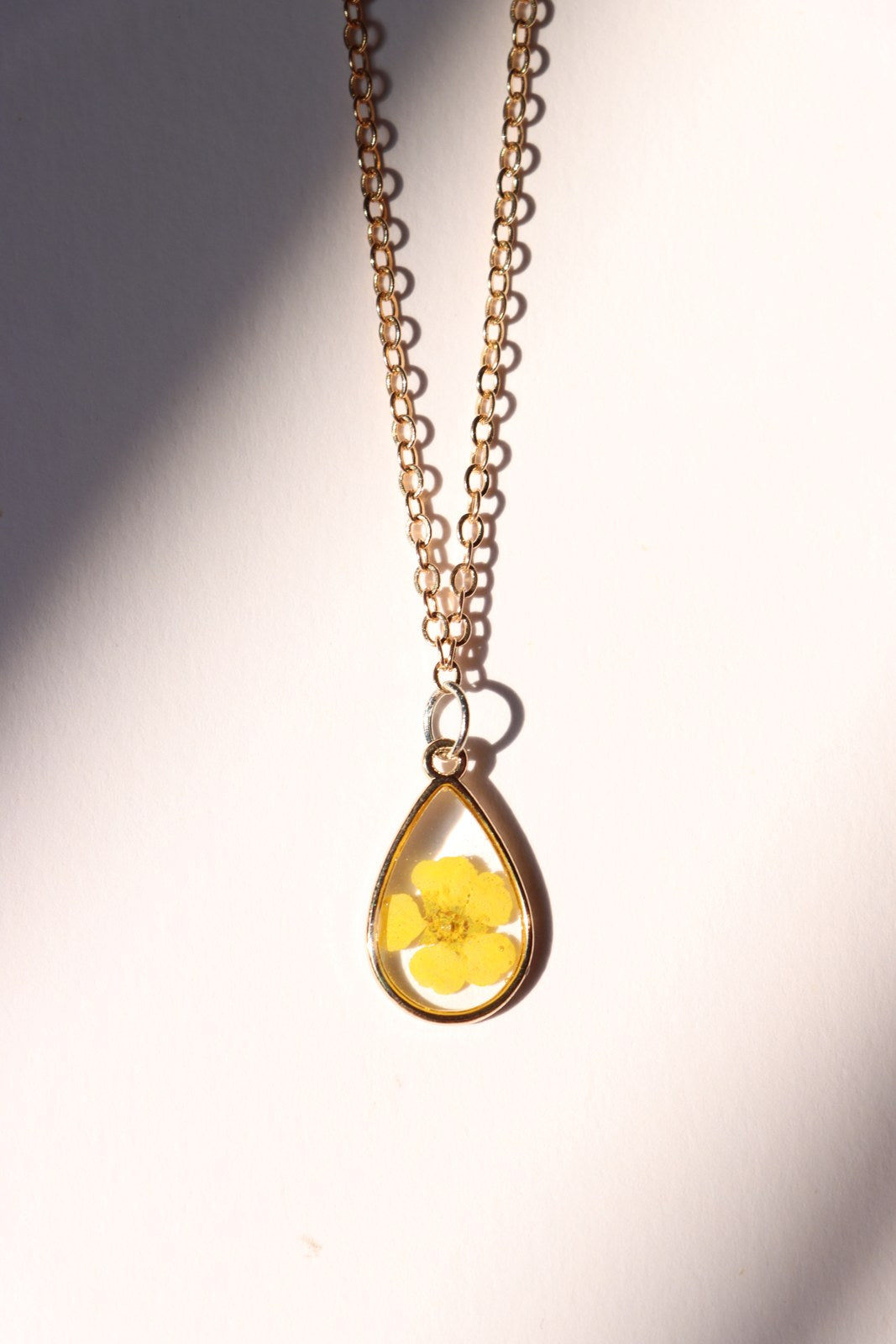 Resin Necklace - Yellow Rose, Teardrop