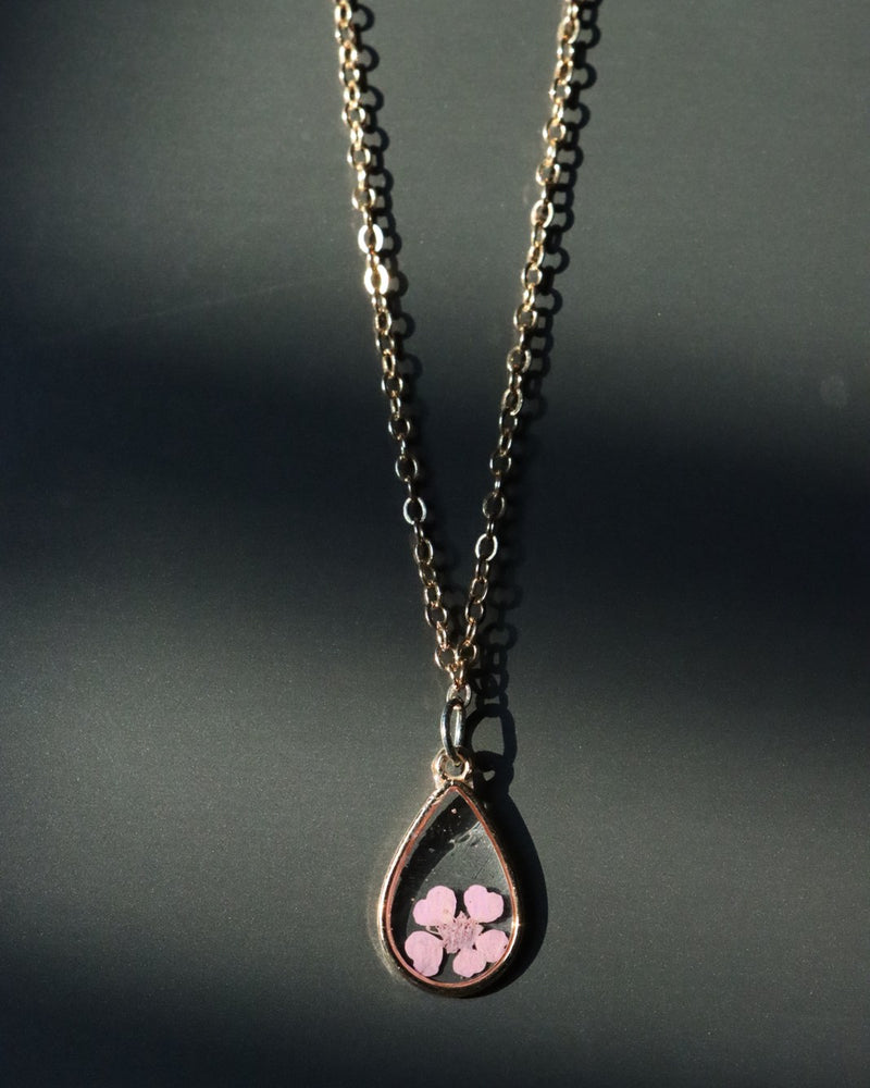 Resin Necklace - Apricot Rose, Teardrop