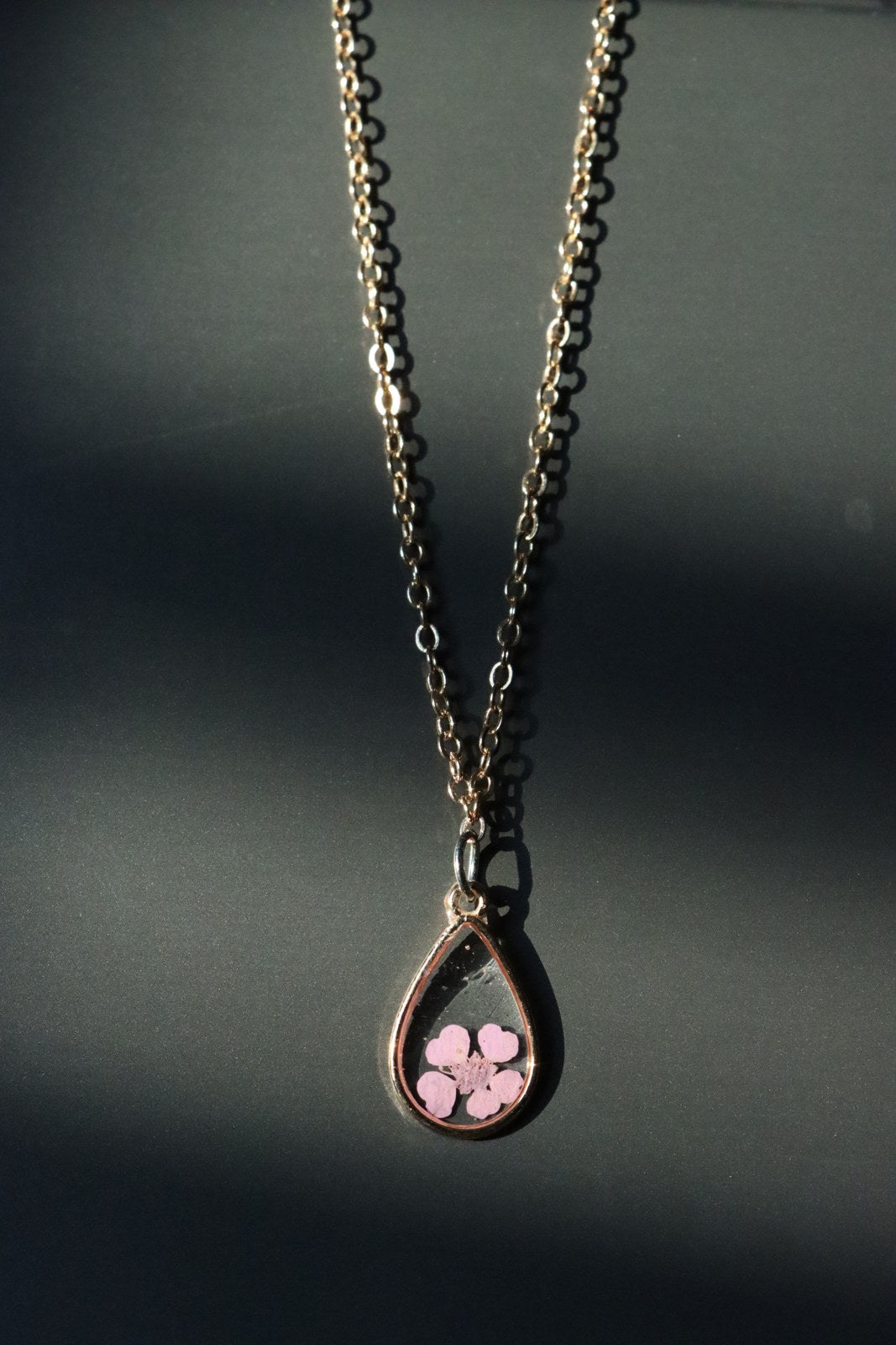 Resin Necklace - Apricot Rose, Teardrop