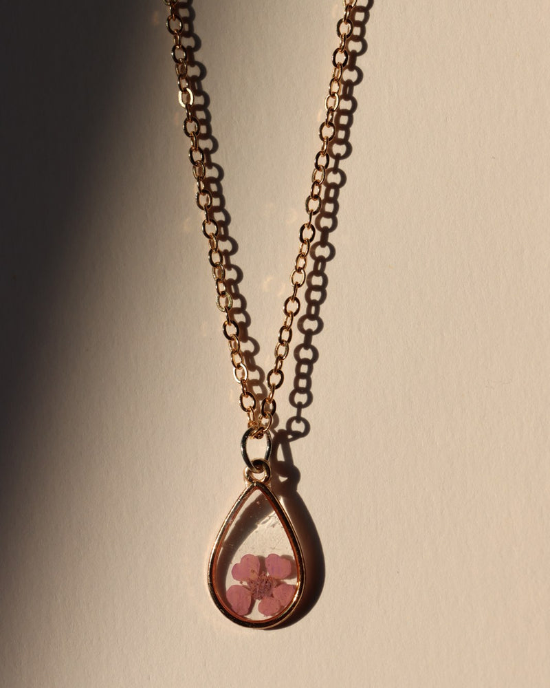 Resin Necklace - Purple Rose, Teardrop