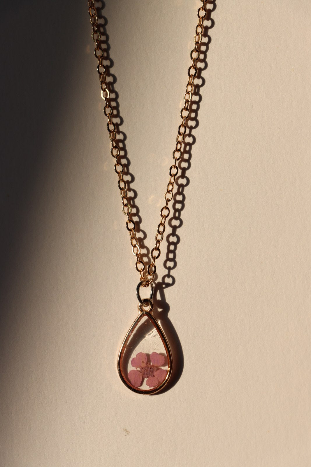 Resin Necklace - Purple Rose, Teardrop