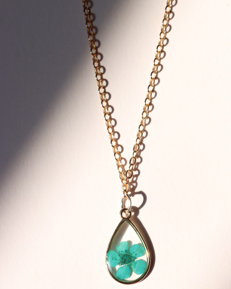 Resin Necklace - Blue Rose, Teardrop