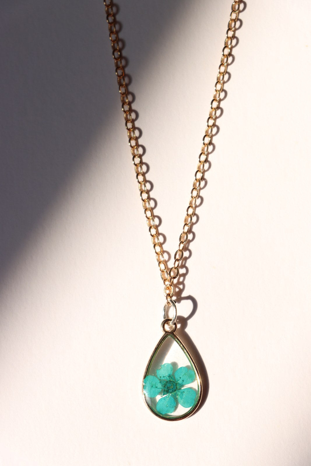 Resin Necklace - Blue Rose, Teardrop