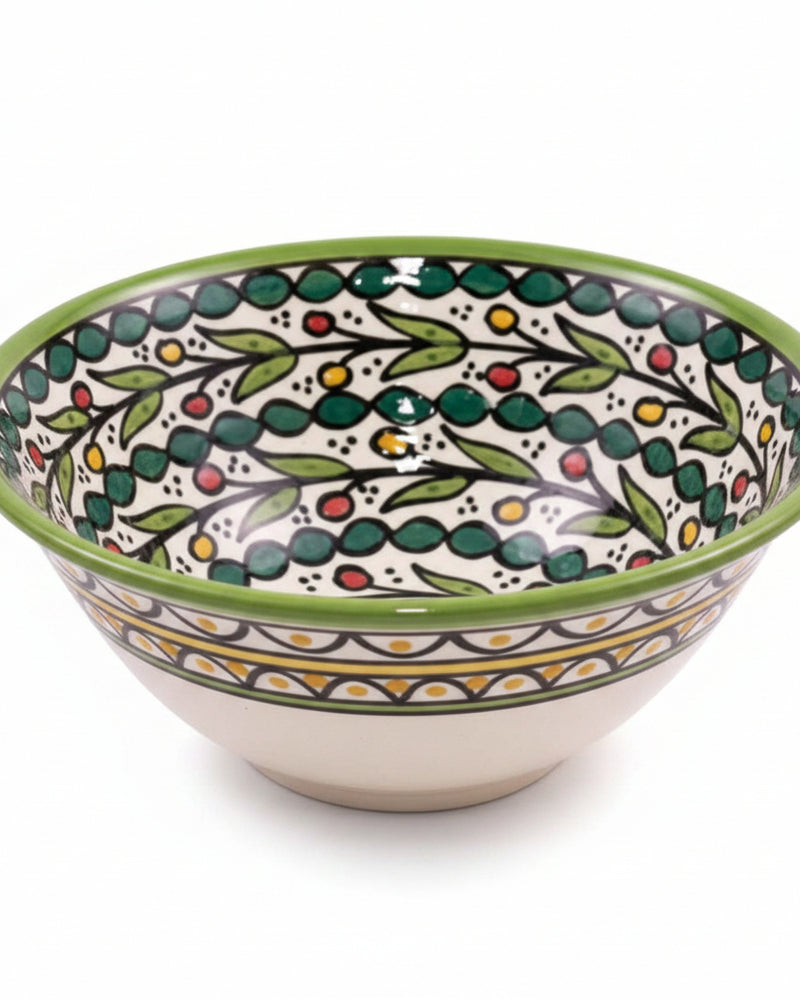 Green Berry Vine Hand-Painted Hebron Ceramic Bowl
