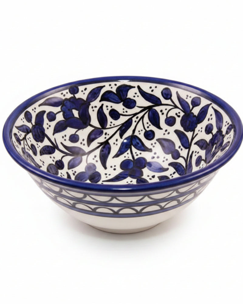Blue & White Vine Hand-Painted Hebron Ceramic Bowl