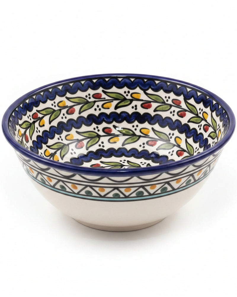 Navy Blue Olive Branch Hand-Painted Hebron Ceramic Bowl