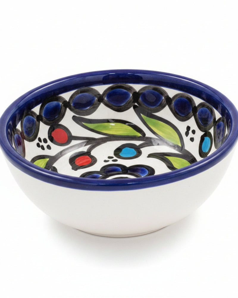 Navy Blue Floral Vine Hand-Painted Hebron Ceramic Bowl
