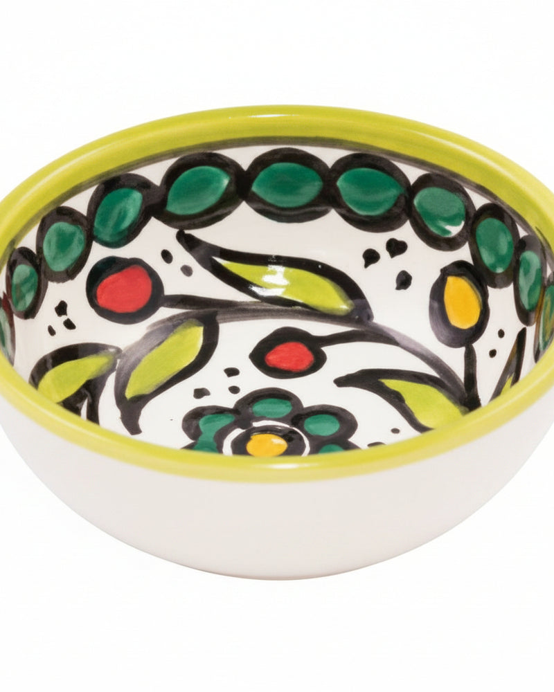 Green Floral Vine Hand-Painted Hebron Ceramic Bowl