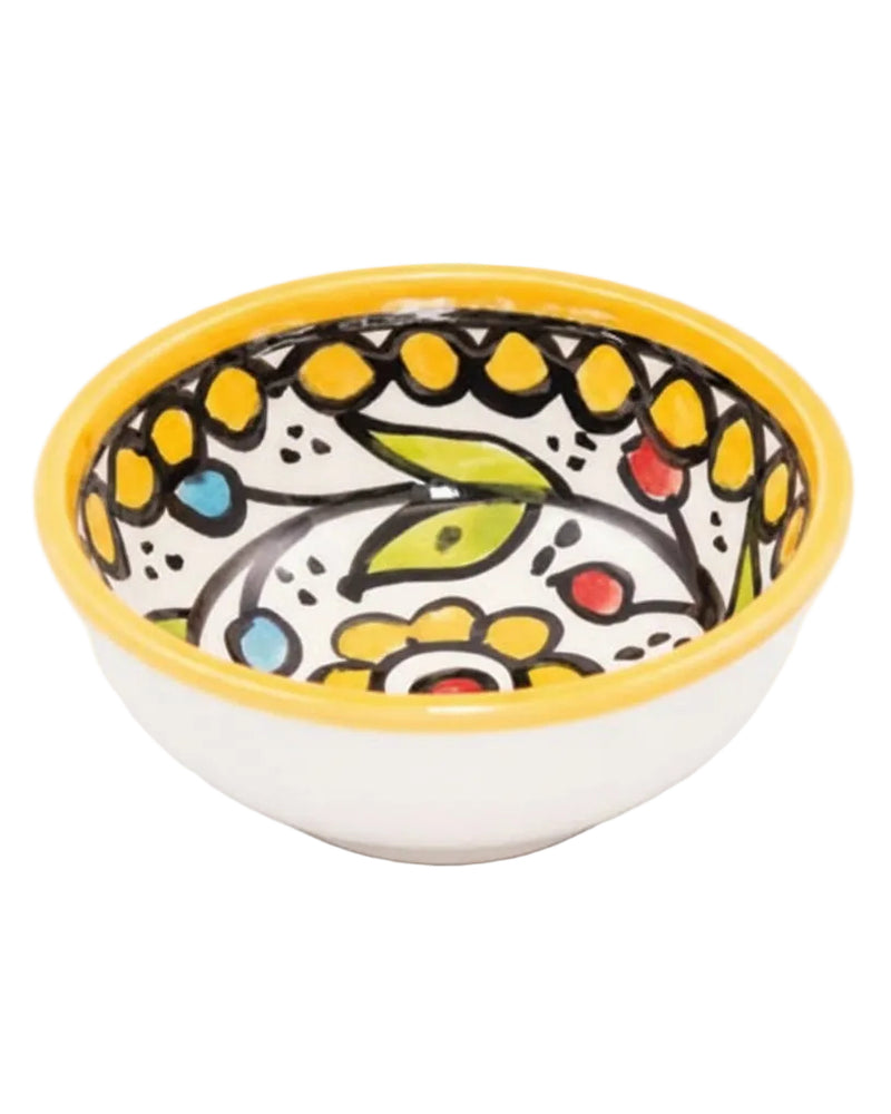 Yellow-Rim Floral Vine Hand-Painted Hebron Ceramic Bowl