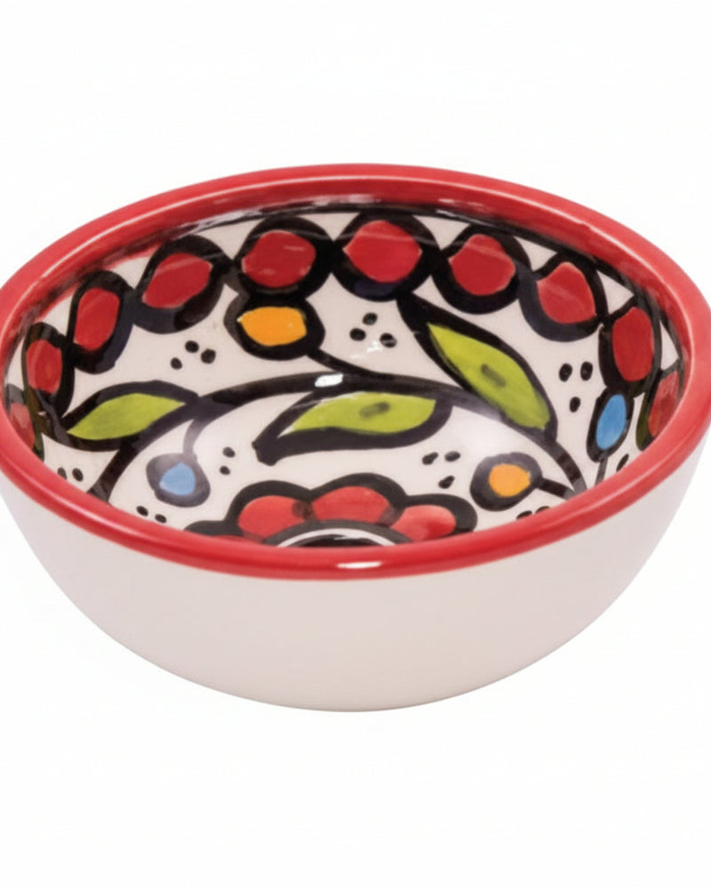 Red Floral Vine Hand-Painted Hebron Ceramic Bowl