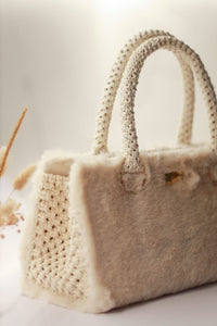 Cream Fuzzy Macramé Handbag