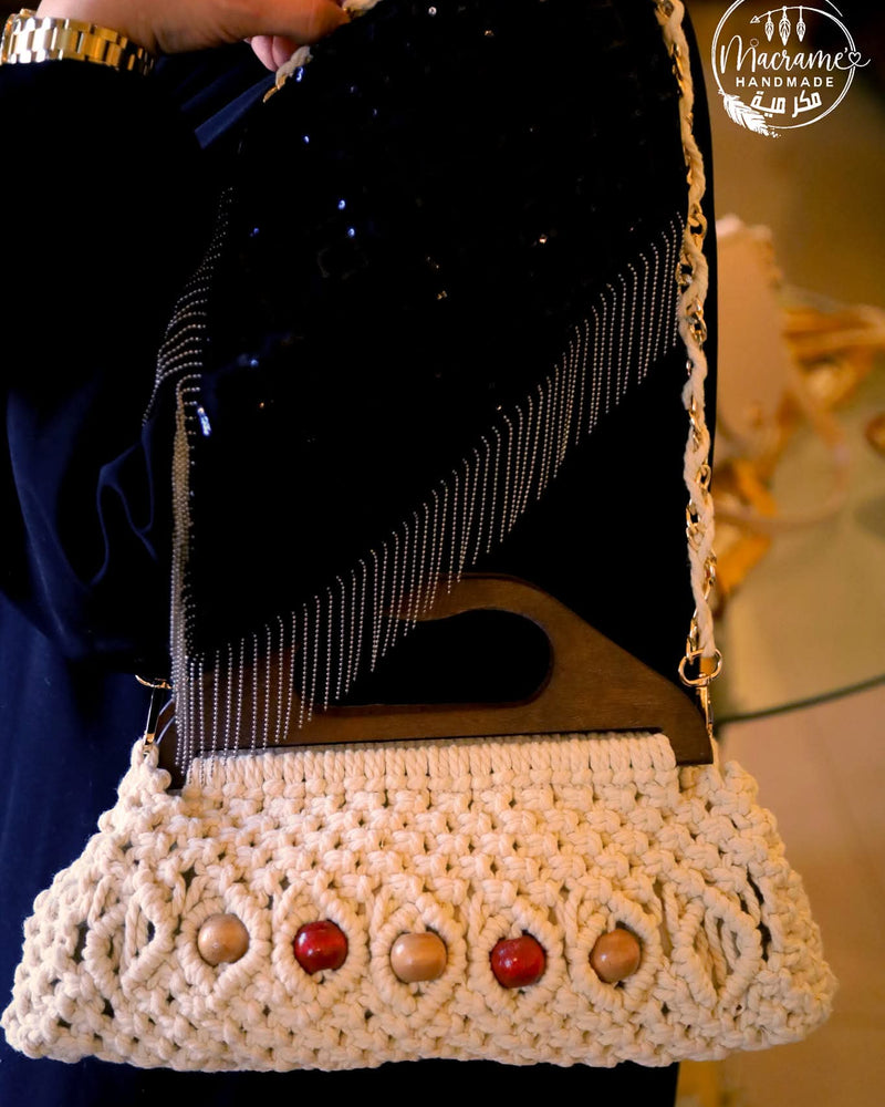 Cream Macramé Clutch with Coloured Beads