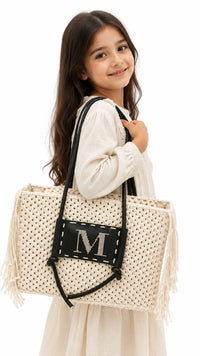 Cream Macramé "M" Tote Bag