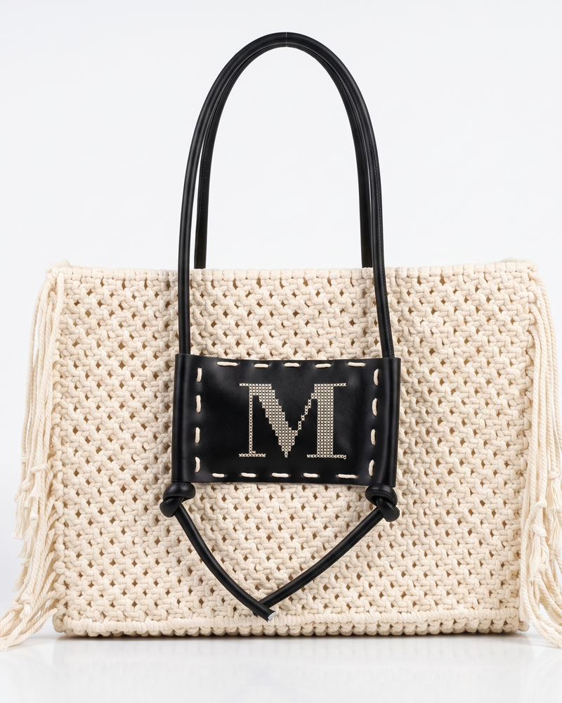 Cream Macramé "M" Tote Bag