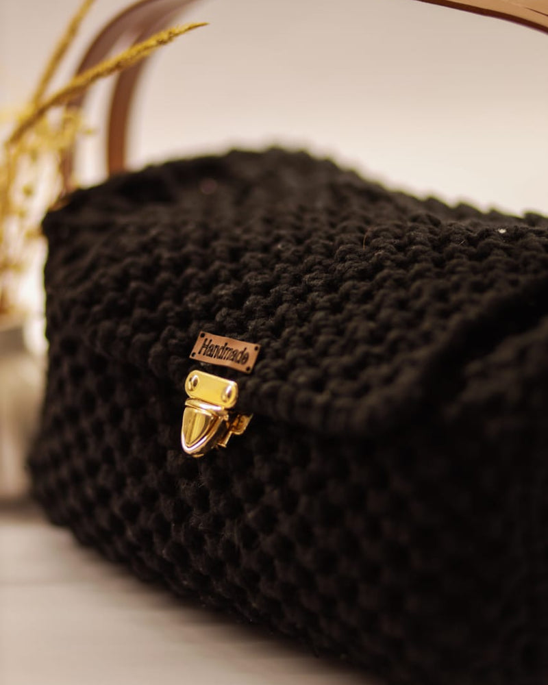 Dark Brown Macramé Clutch with Gold Clasp