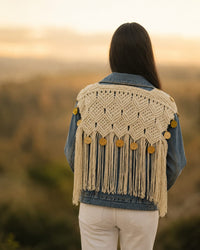 Denim Jacket with Macramé Fringe Back