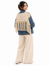 Denim Jacket with Macramé Fringe Back